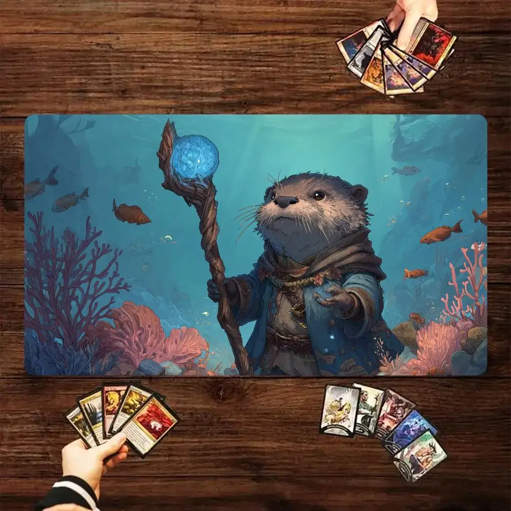 Retro otter magician Magic Card Playmat with zone TCG playmat gathering game mat Desk Mat Commander Battle playmat magic pad