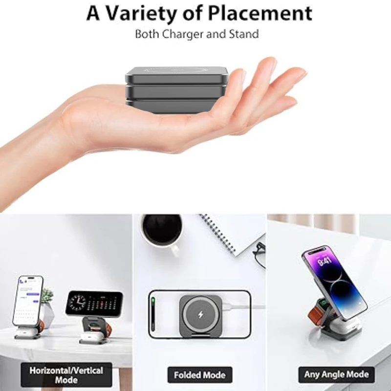3 in 1 Foldable Magnetic Wireless Charger Stand for iPhone 12 13 14 15 Apple Watch 8 7 Airpods 3 Pro Fast Charging Dock Station