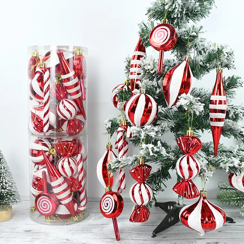 Christmas Tree Decoration Red White Lollipop Candy Balls Pendants for New Year Christmas Party Home Decoration Noel Navidad Gift