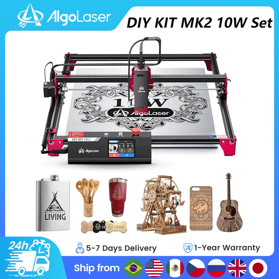 AlgoLaser DIY KIT MK2 10W Laser Engraver Cutter with 3.5'' Touch Screen Smart Laser Engraving Machine for Wood Metal Acrylic