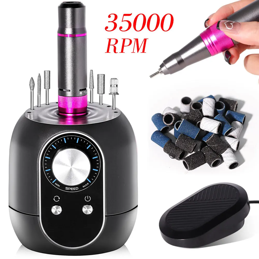 35000 دورة في الدقيقة الكهربائية سطح المكتب مسمار الحفر آلة تلميع مجموعة شاشة الكريستال السائل مزيل طلاء الأظافر للتقليم والعناية بالقدم