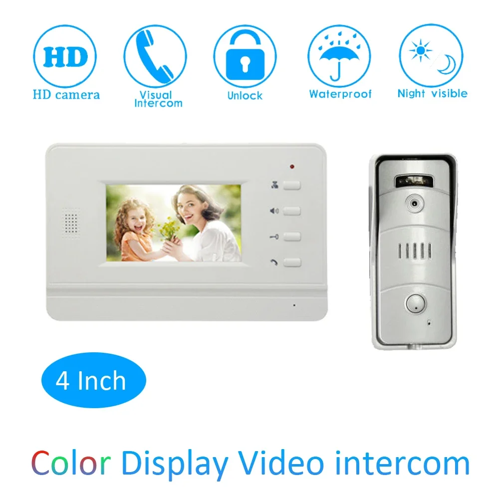 1Set Montaggio A Parete 4 ''Schermo LCD Uso Domestico Interno Videocitofono Visitatore Talk-back Porta Sblocco Campanello Citofono Sistema