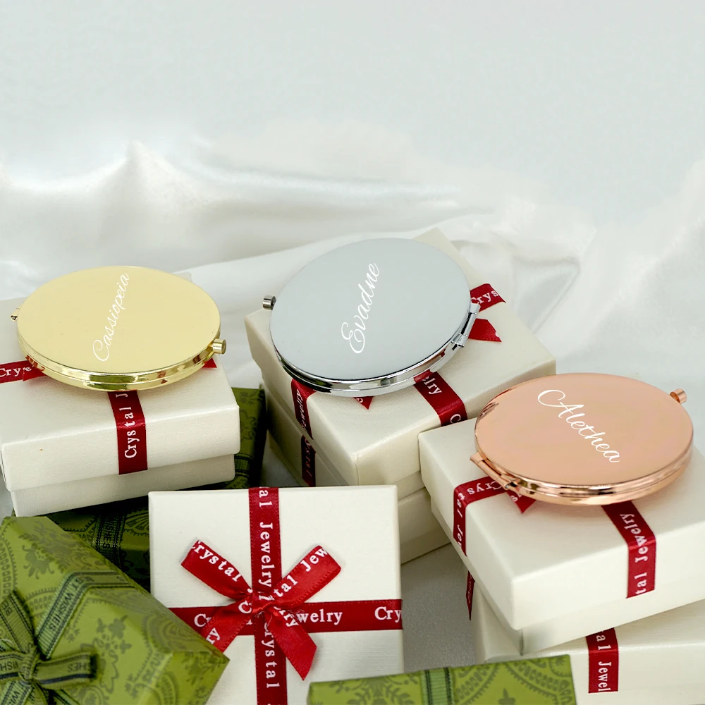 Espelho de maquiagem compacto personalizado com caixa de presente espelho de bolso personalizado favores de casamento lembranças damas de honra presentes de natal