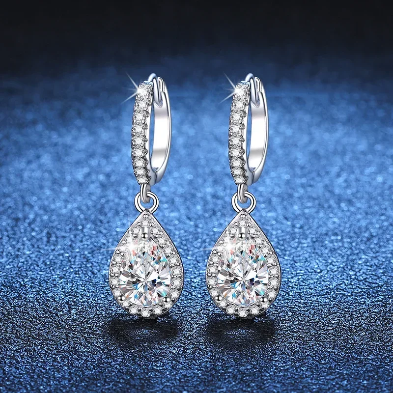 

Classic 100% Real 1 Carat Pear Cut Moissanite Diamond Drop Earrings Women’s S925 Silver Earring Plated PT950 Fine Jewelry