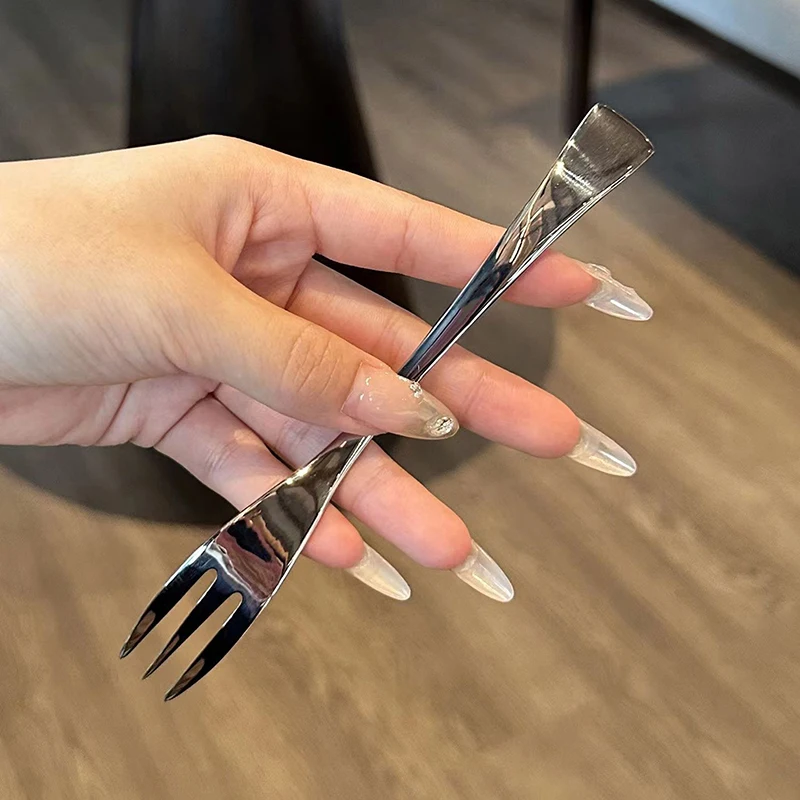 Set garpu meja makan malam Stainless Steel, alat makan Korea empat Tine Salad makanan penutup buah garpu dapur