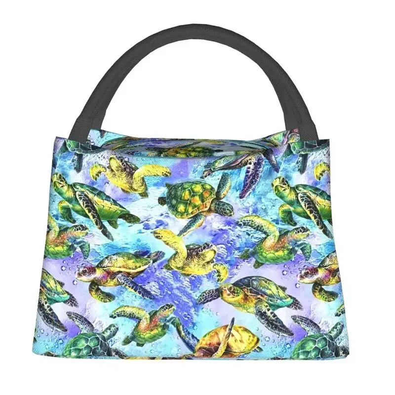 Colorful Turtles Insulated Lunch Bag for School Office Ocean Animal Lover Portable Cooler Thermal Bento Box Women