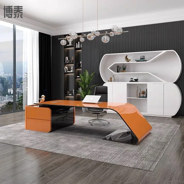 Customized baking paint boss desk with a sense of technology, simple and modern executive desk, light luxury fashion manager des