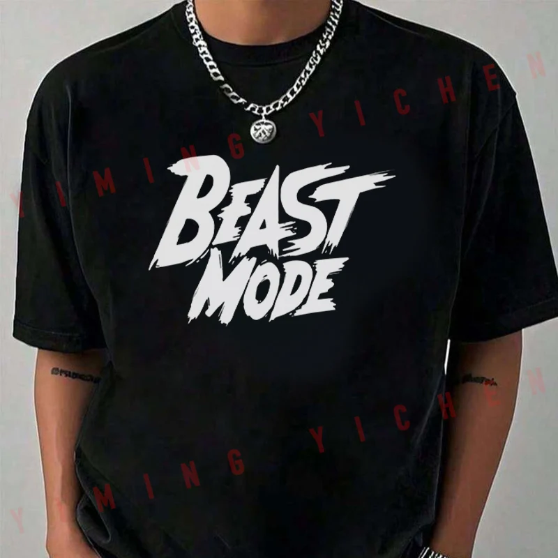 BEAST MODE Letter Graphic Motorcycle T-Shirt Men Hip Hop Streetwear Unisex Casual Fashionable Short Sleeve Tops
