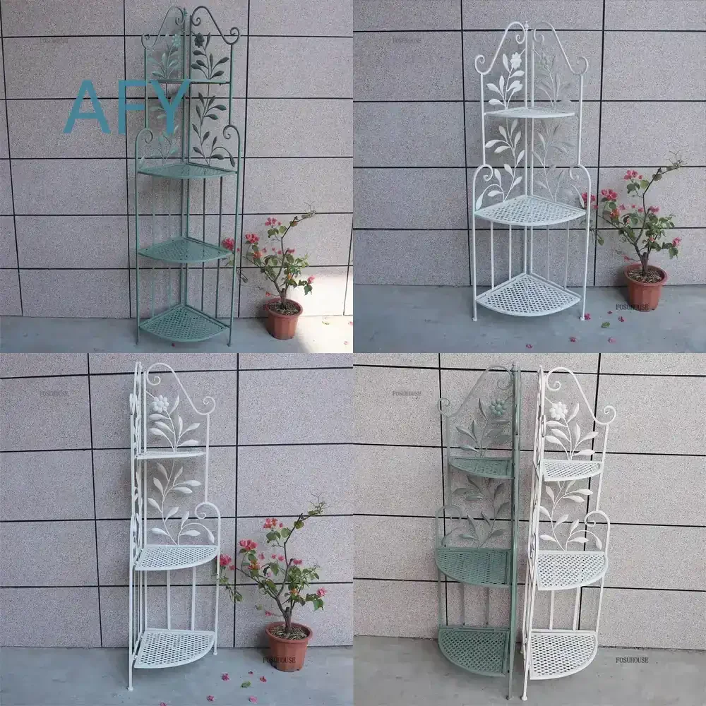 Multifunctional European Plant Stand for Garden Hollowe Triangular Sun Protection Plant Shelves Retro Metal Stand for Flowers