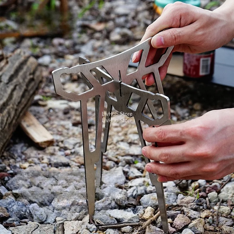 Camping Stove Stand Baking Steaming Steel Pot Support Rack for Outdoor Cooking, Cross-Design Bracket for Hiking Backpacking