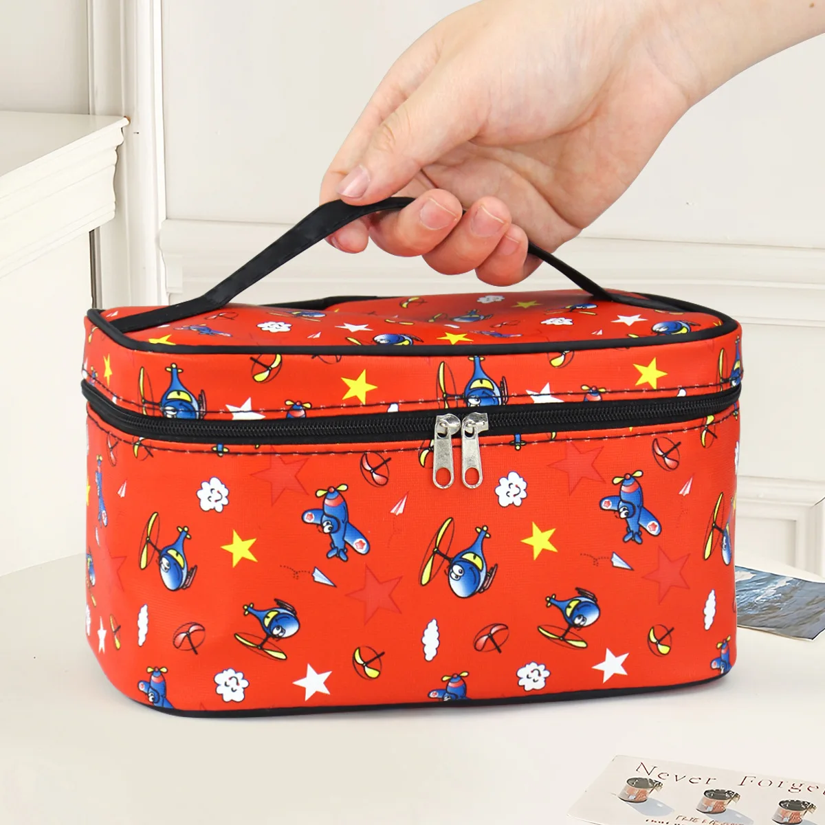 Fashionable Leatherette Cosmetic Bag Square Design Simple Convenient Easy to Carry Makeup Pouch Travel Toiletries Bag