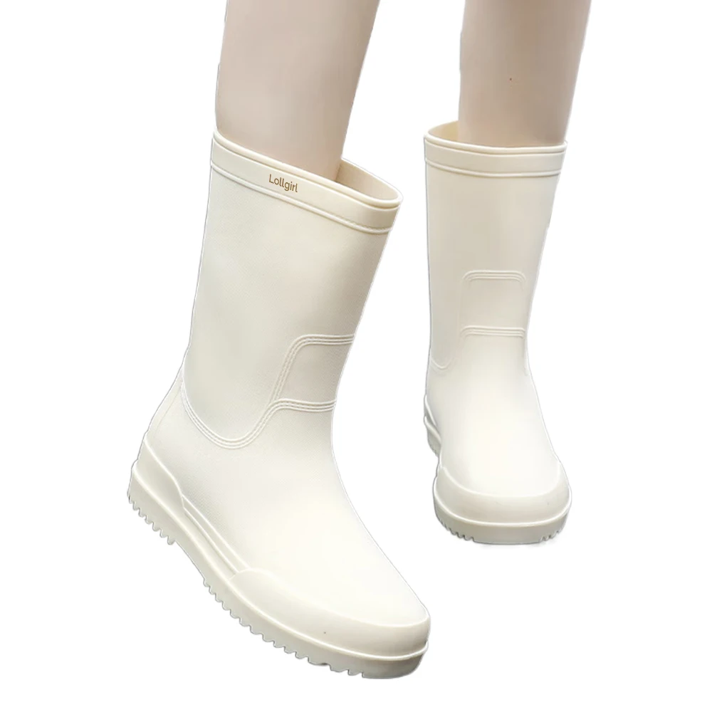 Lollgirl Waterproof boots, Men's Mid-calf Rain Boots Waterproof Anti-Slip White PVC Adult Outdoor Work Rubber Boots