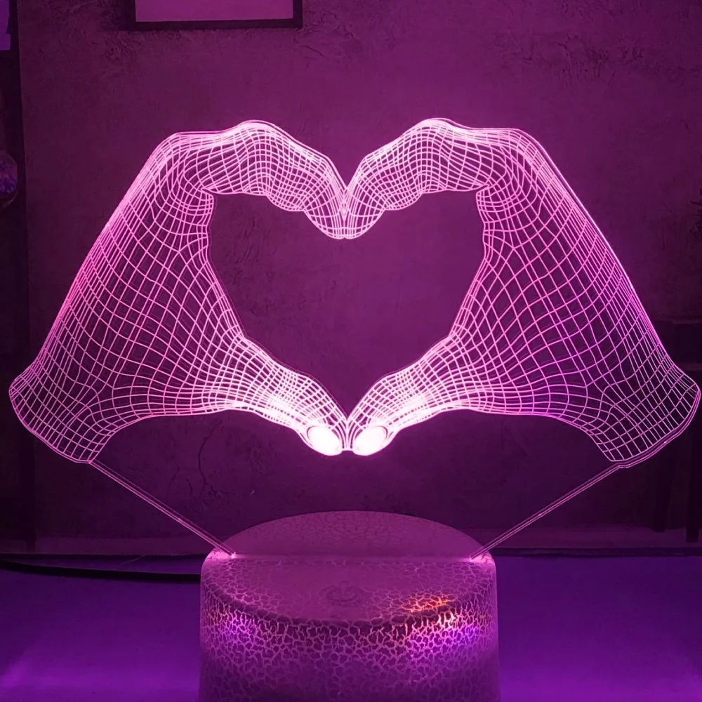 Nighdn Love Heart Gesture LED Night Light Valentine\'s Day Gift Couple 3D Illusion Lamp Bedroom Table Desk Bedroom Decoration