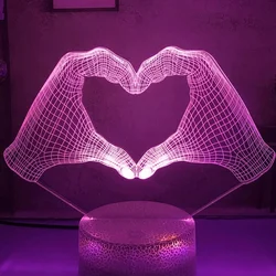 Nighdn Love Heart Gesture LED Night Light Valentine's Day Gift Couple 3D Illusion Lamp Bedroom Table Desk Bedroom Decoration