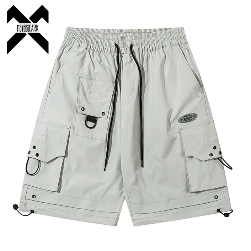 2025 Summer Cargo Shorts Mens Multi Pocket Tactical Functional Short Pant Loose Streetwear Elastic Waist Shorts Black Techwear