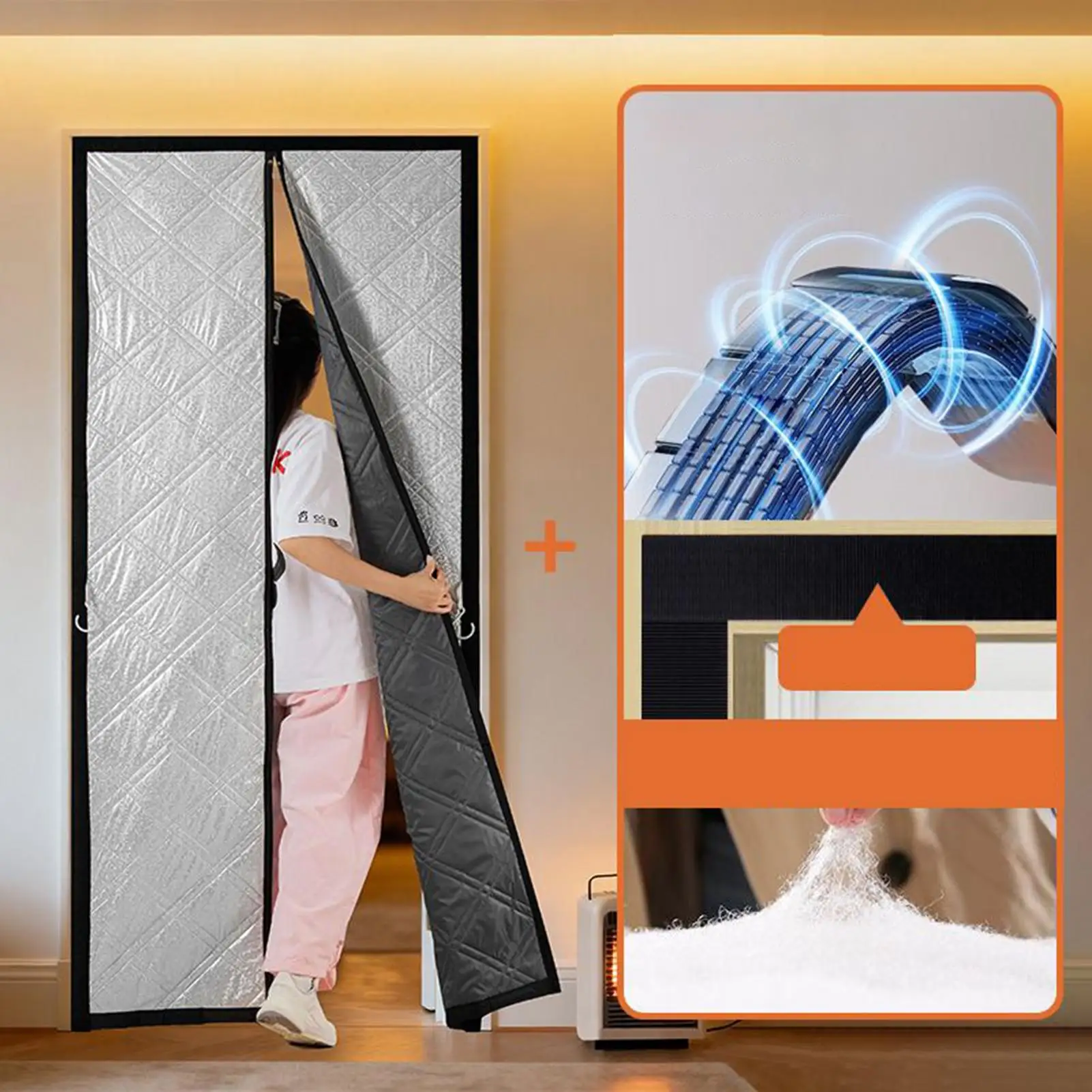 Magnetic Thermal Insulated Door Curtain Waterproof Filled with Thicken Cotton Insulation Cover Blanket cold proof blackout