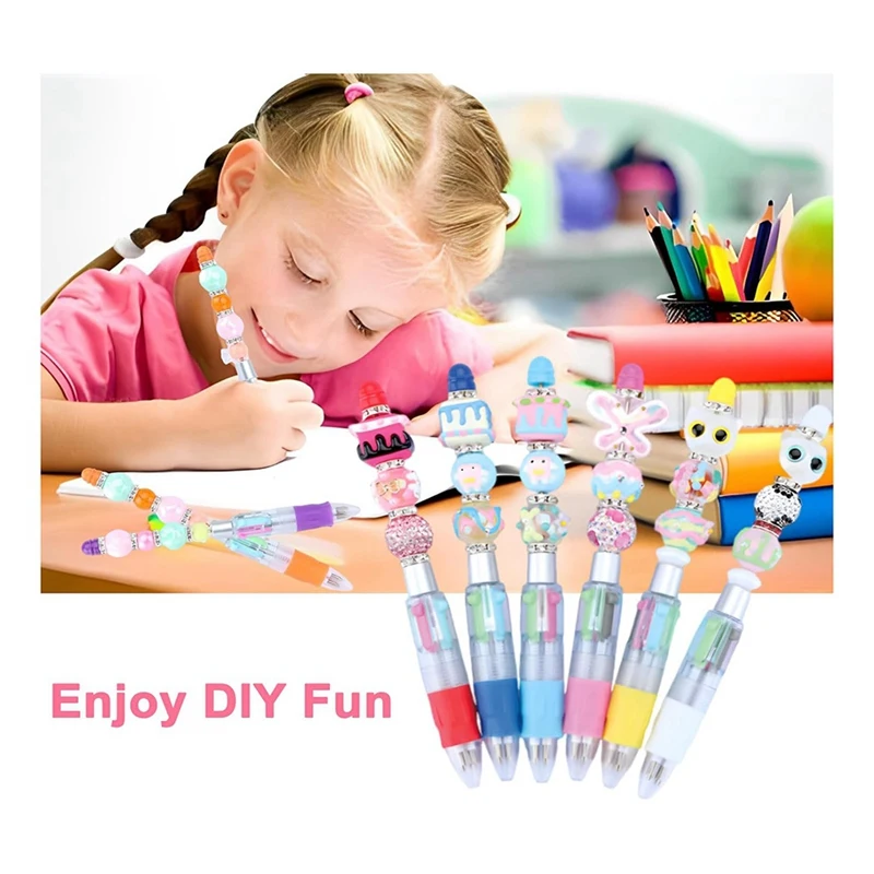 24Pcs Multi-Color Beaded Pens 4-In-1 Colorful Beaded Pens Retractable Ballpoint Pens DIY Making Kit For Office Easy Install