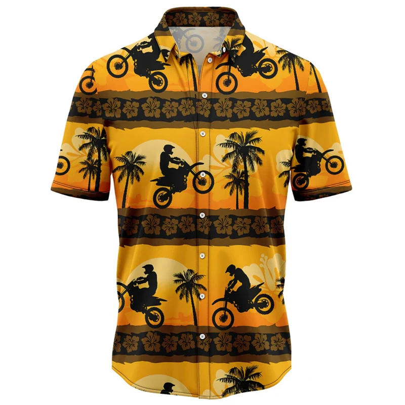

Fashion Motorcycle Pattern Hawaiian Shirts For Men Summer Trendy Streetwear 3D Printed Shirt Casual Oversized Lapel Blouses