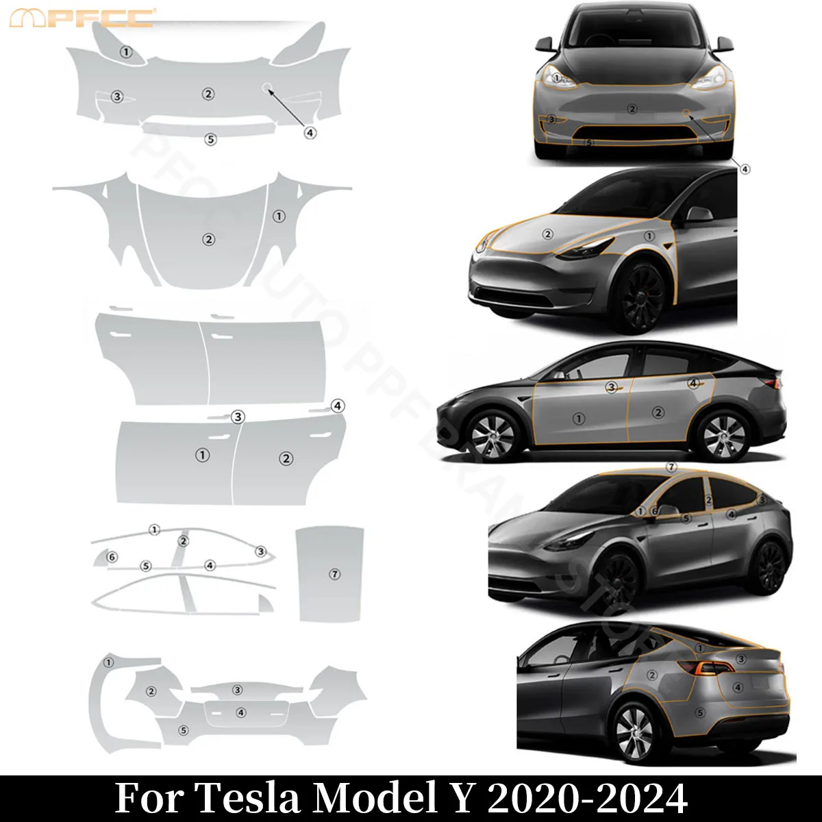 

For Tesla Model Y 2020-2024 Anti-scratch Paint Protection Film TPU Resistant Pre-cut PPF Clear Bra Invisible Car Accessories