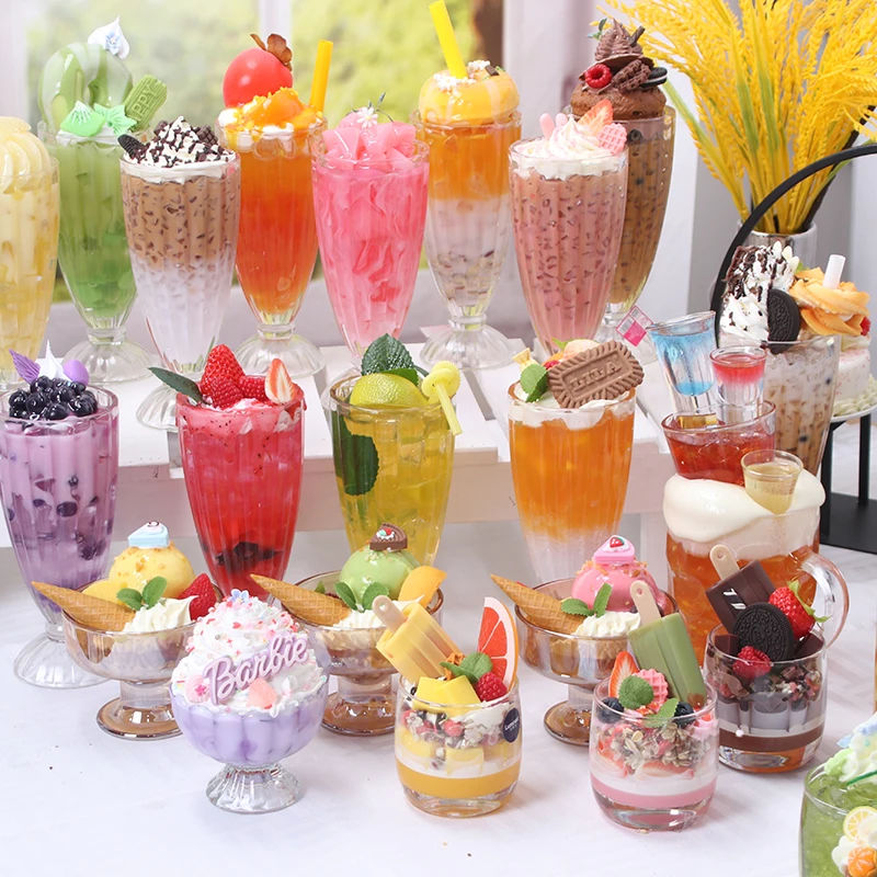 Simulation Ice Cream Dessert Milk Tea Shop Cup Fake Fruit Drink Cup Shop Display Table Decoration Model