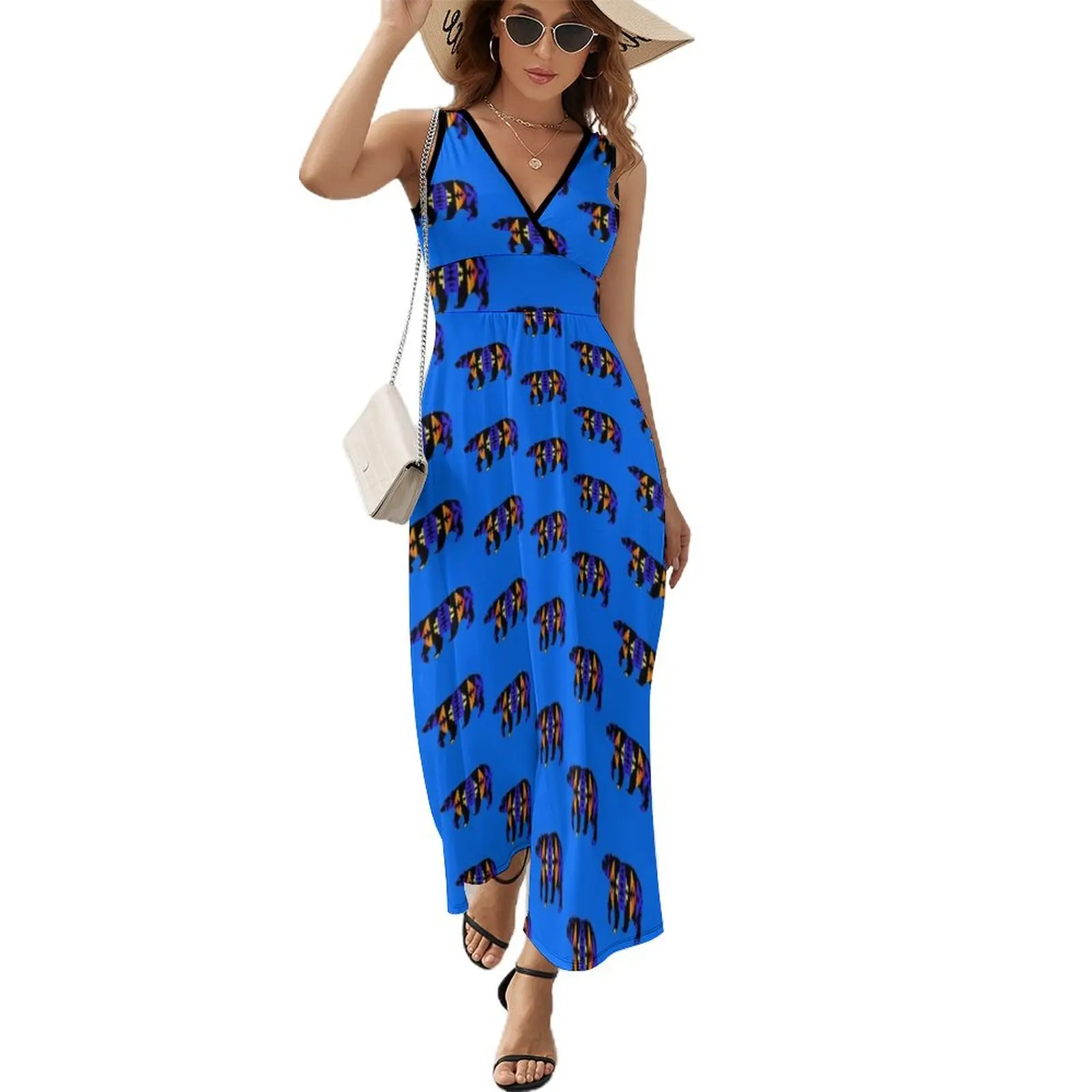 

Native Print Blue Bear Sleeveless Dress chic and elegant evening dress beach dress Long summer women 2024