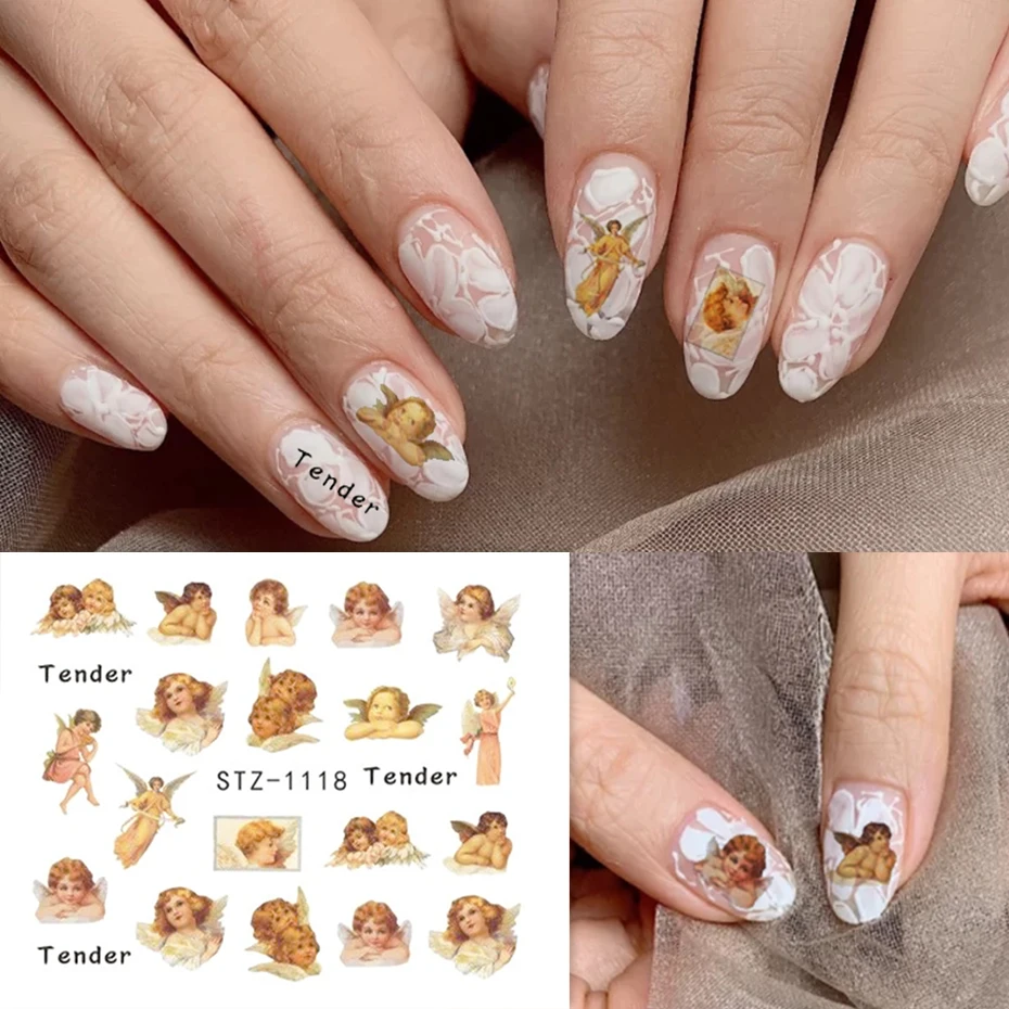 4/2/1 pcs Baby Angel Nail Water Stickers Jesus Newborn Childs God Design Transfer Decals Manicure Decoration Tips BESTZ1114-1121