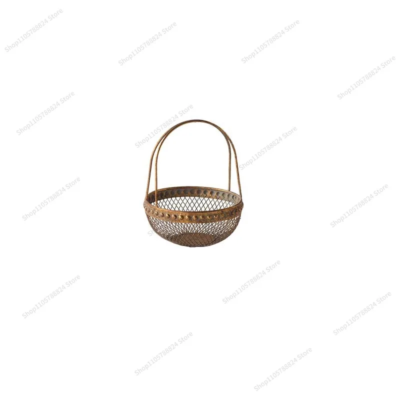 For handmade round portable blue wrought iron dried fruit basket American retro desktop ornament