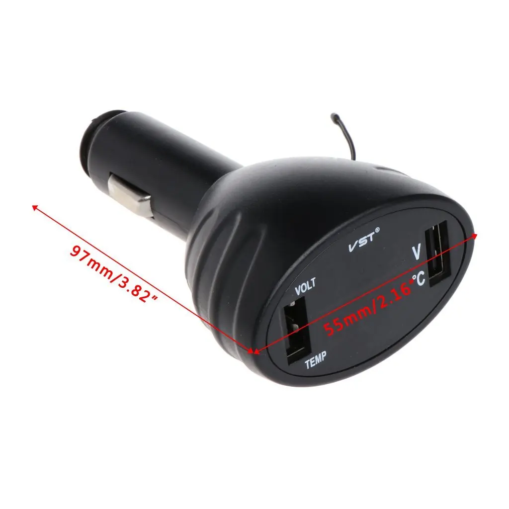 Car Digital LED Thermometer Voltmeter Auto Dual USB Charger Battery Monitor Temperature Gauge