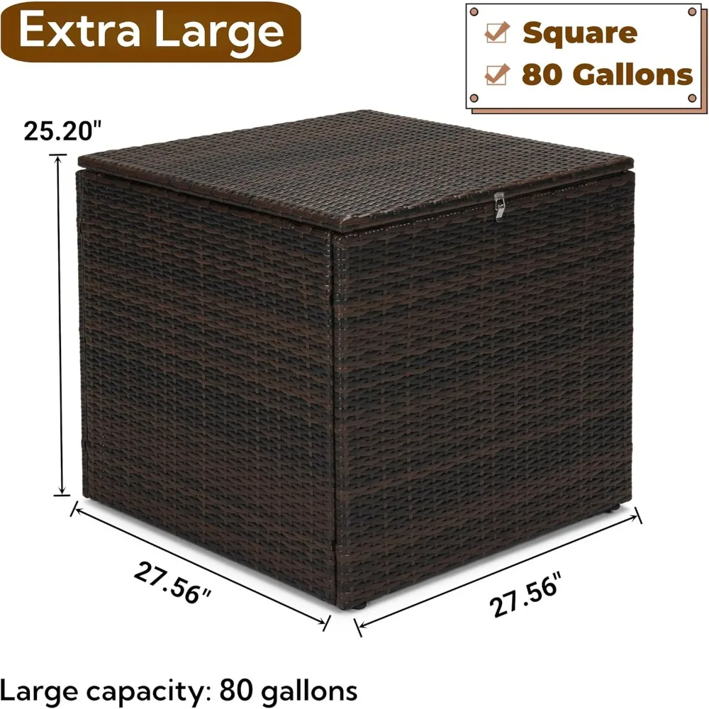 Wicker Patio Storage End Table, 80 Gallons PE Rattan Side Table, Extra Large Storage Space, Square Resin Coffee Table for Porch