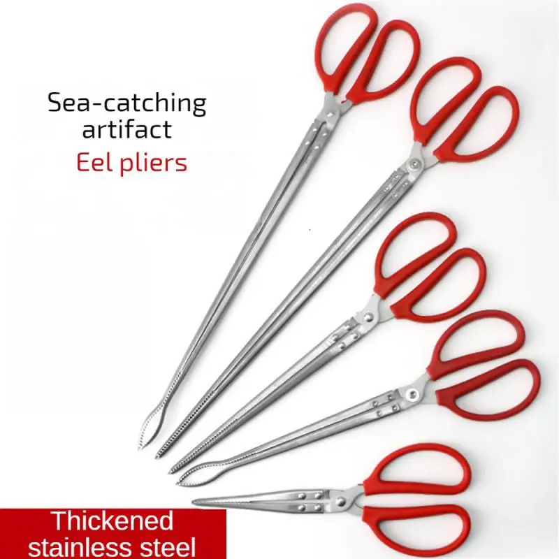 

Stainless Steel Durable Anti Slip Multifunction Garbage Kitchen Seafood Reinforced Eels Clip Long Handle Crab Tongs Hand Tool