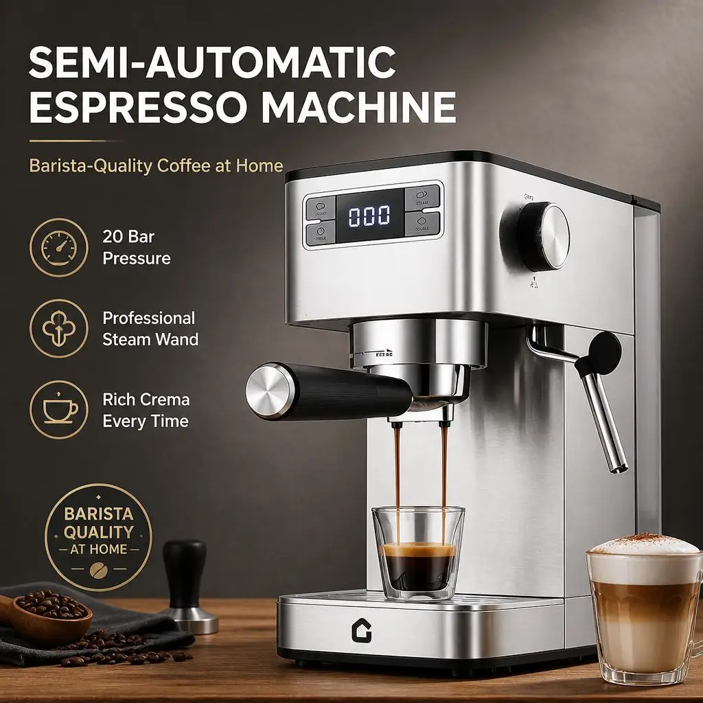 Macchina per espresso da 20 bar con display a LED e beccuccio per vapore, macchina da caffè compatta da 1250 W con serbatoio dell'acqua rimovibile da 