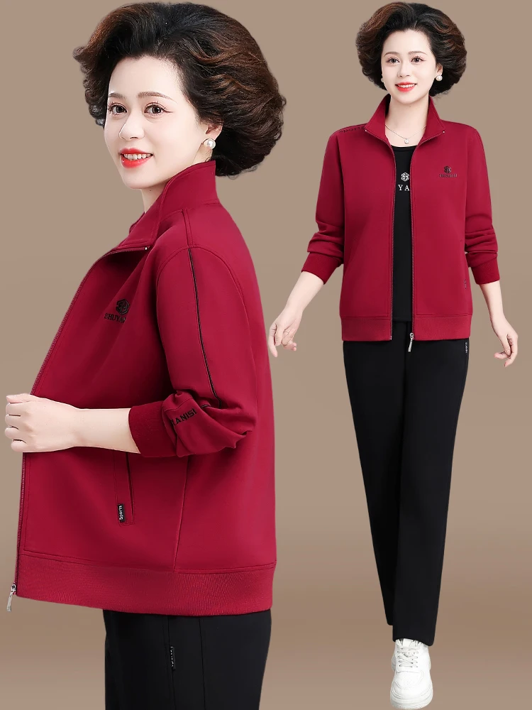 

Casual Sportswear Set Faionable Tee-Piece Women's Clothing Spring Autumn Top Bot Long Pants Polyester Blend Zipper Cl...