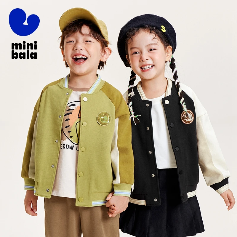 

Mini Bala Casual Wear Spring New Unisex Children Baseball Jacket Fashionable Color-Blocking Loose Children Jacket