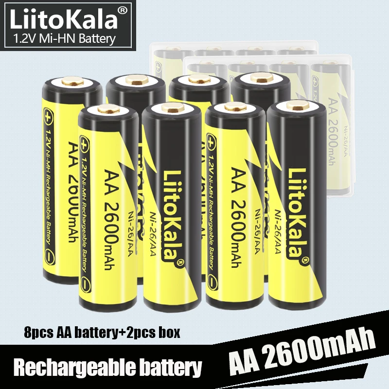 

8PCS LiitoKala Ni-26/AA 1.2V AA 2600mAh Ni-MH Rechargeable Battery for Temperature Gun Remote Control Mouse Toy Batteries
