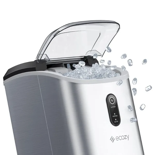 Ecozy Nugget-cubitos de hielo masticables, encimera para hacer hielo, salida diaria de 33 libras, carcasa de acero inoxidable, hielo autolimpiante