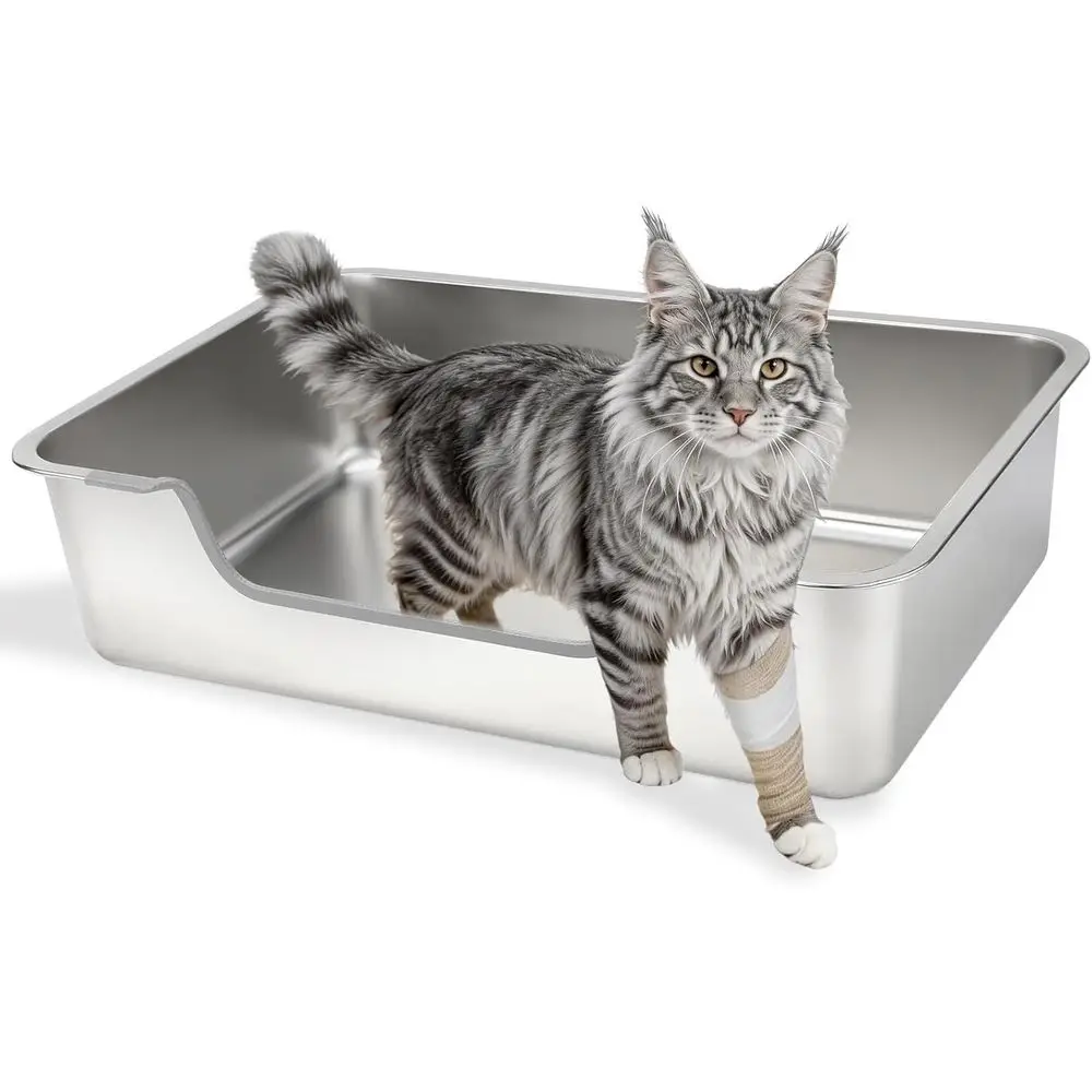 

Компактный лоток для кошек из нержавеющей стали с высокими бортиками, идеально подходит для котят, пожилых кошек, а также кошек с артритом или травмами, 23