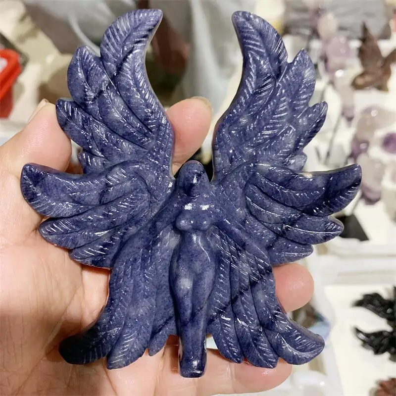 Natural Blue Aventurine Seraph Angel Carving Stand Energy Gemstone Healing Stone Home Decoration Gift 1PCS