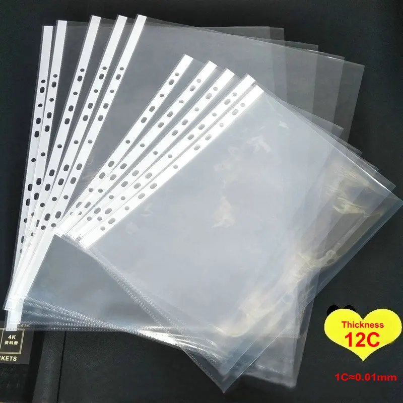 20pcs Transparent Sheet Protector A5 Binder Sleeves A3 Paper Organizer Clear File Bag 12C Thickened Transparent Bag For A4 File