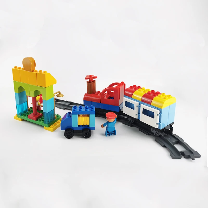 Big Size Building Blocks Toys Enlightenment Train Platform Gas Station Moc Assembly Large Bricks Parts Gift Electric Train Kids