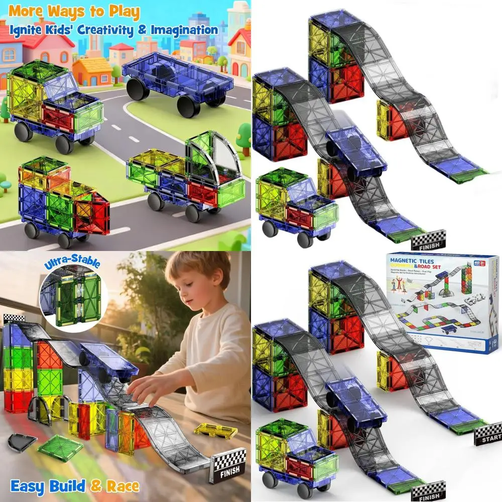 40-teiliges magnetisches Fliesenset mit Auto für Montessori-Kleinkindspiel, ab 3 Jahren