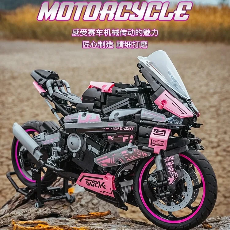 

1920PCS Technical 1:5 Scale Pink Black Super Sport Motorcycle Building Blocks Set Mechanical Racing Motorbike Toy Adult Gift