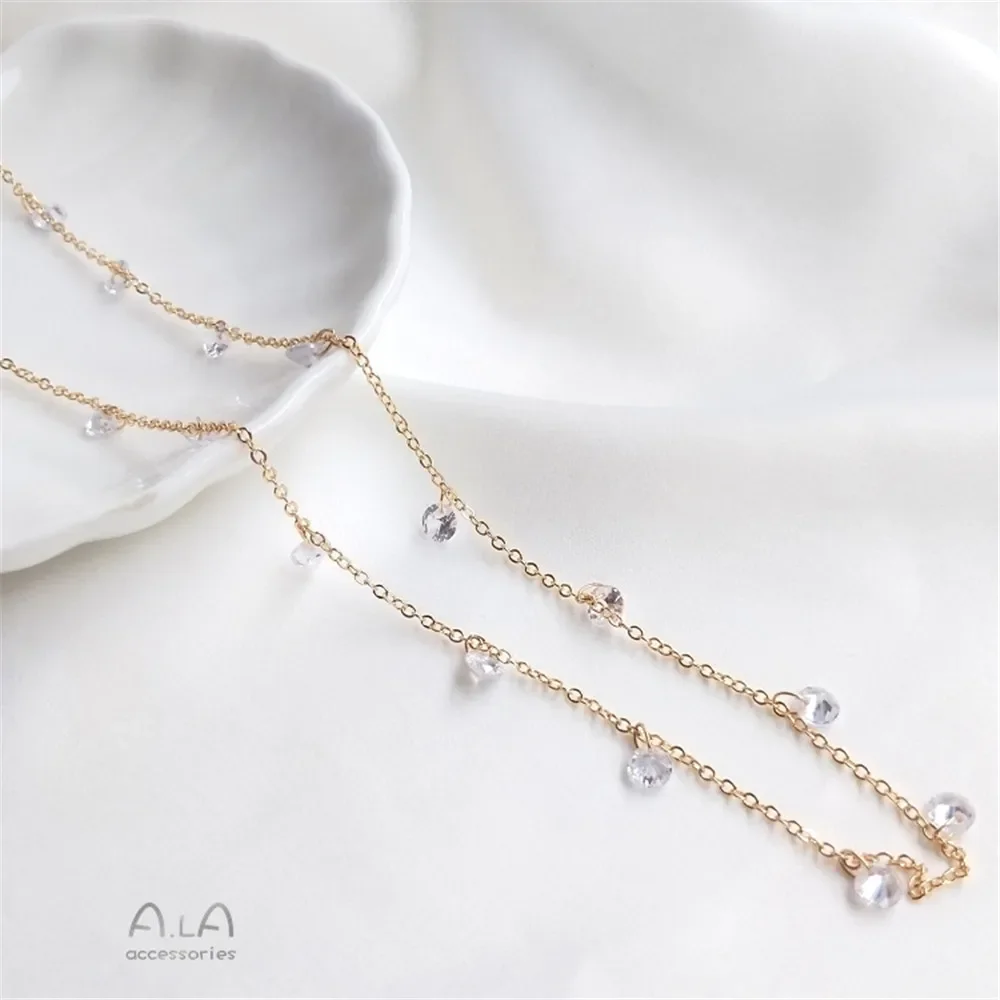 14K Gold Plated Hang zircon chain hanging flash diamond chain DIY handmade bracelet necklace O word loose chain