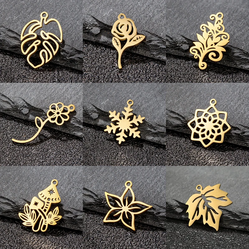 5szt/lot Bohemia Monstera Leaf Charms Summer Style Plant Jewelry Mandala Rose Cherry Blossom Pendant DIY Daily Jewelry Making