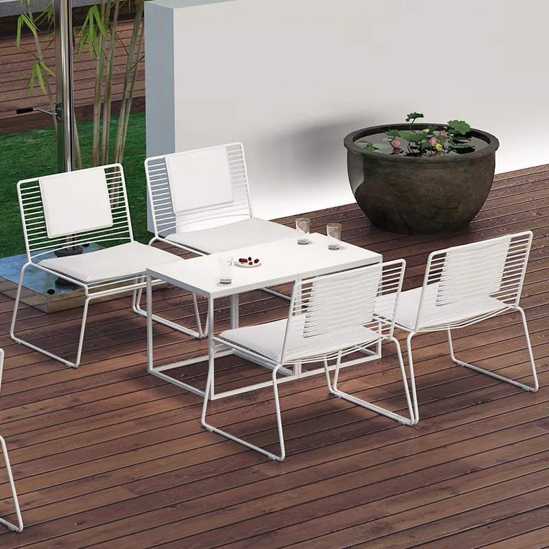 

chairs milk tea shop courtyard personalized wrought iron mesh dining chair balcony terrace coffee table villa combination set