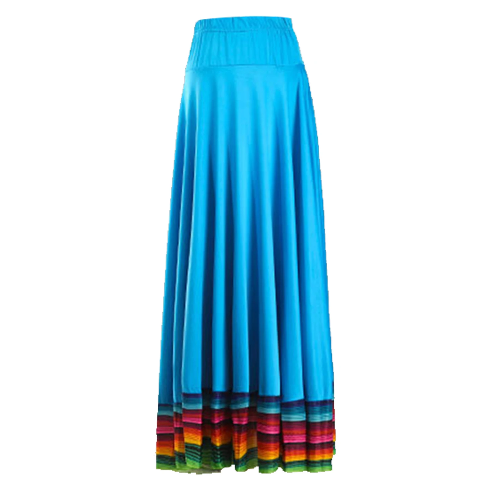 Womens Ballroom Dance Folk Waltz Dancing Skirts Colorful Stripe Hem Elastic Waistband Skirt Flamenco Stage Performance Costume