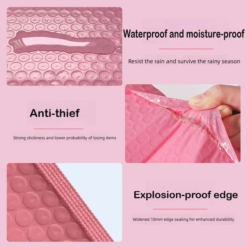 100/1 PCS Pink Poly Bubble Mailers Padded Envelopes Bulk Bubble Lined Wrap Polymailer Bag for Shipping Packaging Maile Self Seal image 2