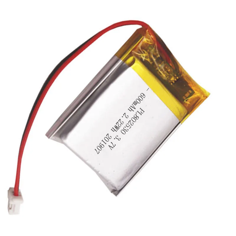 2/5/10/20 Pcs 3.7V 600mAh 802530 Lithium Polymer Ion Battery 2.0mm JST Connector