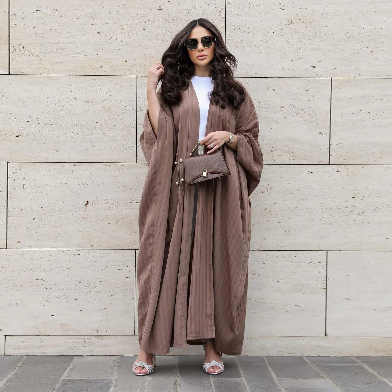 

Fashionable Abaya Turkish-Style Striped Casual Abaya Plus-Size Loose Ultra-Comfortable Abaya Open-Front Long Maxi-Length Robe