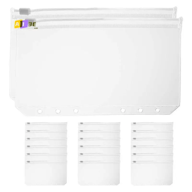 A13E-20 Pcs Cash Envelope 6 Holes Budget Binder Pockets Zipper Folders For A6 Notebook Binder Money Saving Binder Accessories