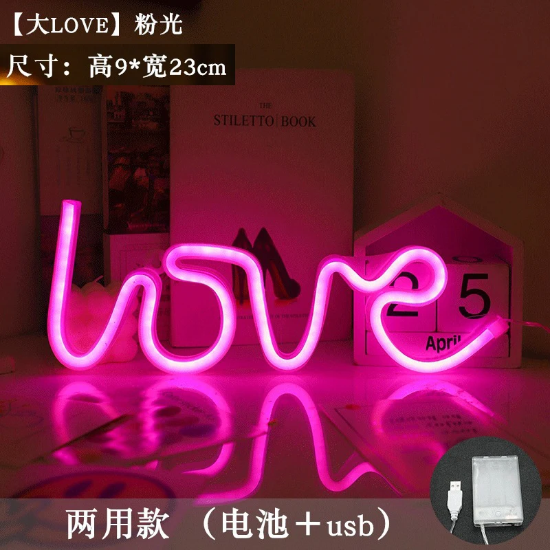 LED Neon Light Wall Sign Love Shape Night Light USB Battery Powered Neon Night Lamp Bedroom Home Decor Valentine\'s Day Gifts